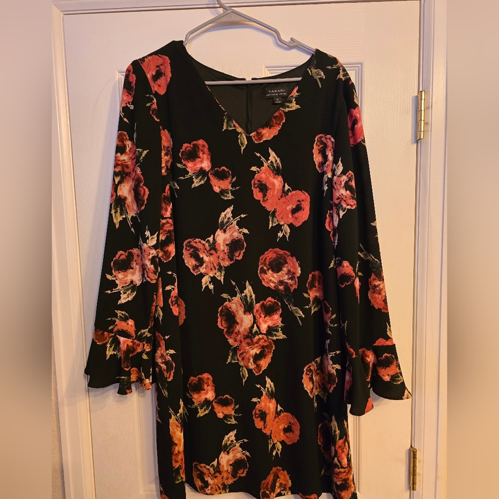 Tahari Arthur Levine Women's Dress Long Sleeve Lined Black Rose Green